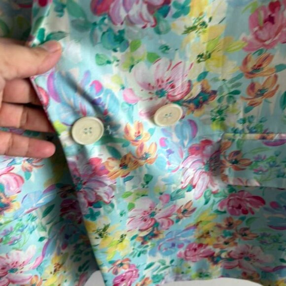 Zara Women Bloggers Favorite Floral Satin Double Breasted Blazer Multicolor Sz L - Picture 8 of 12